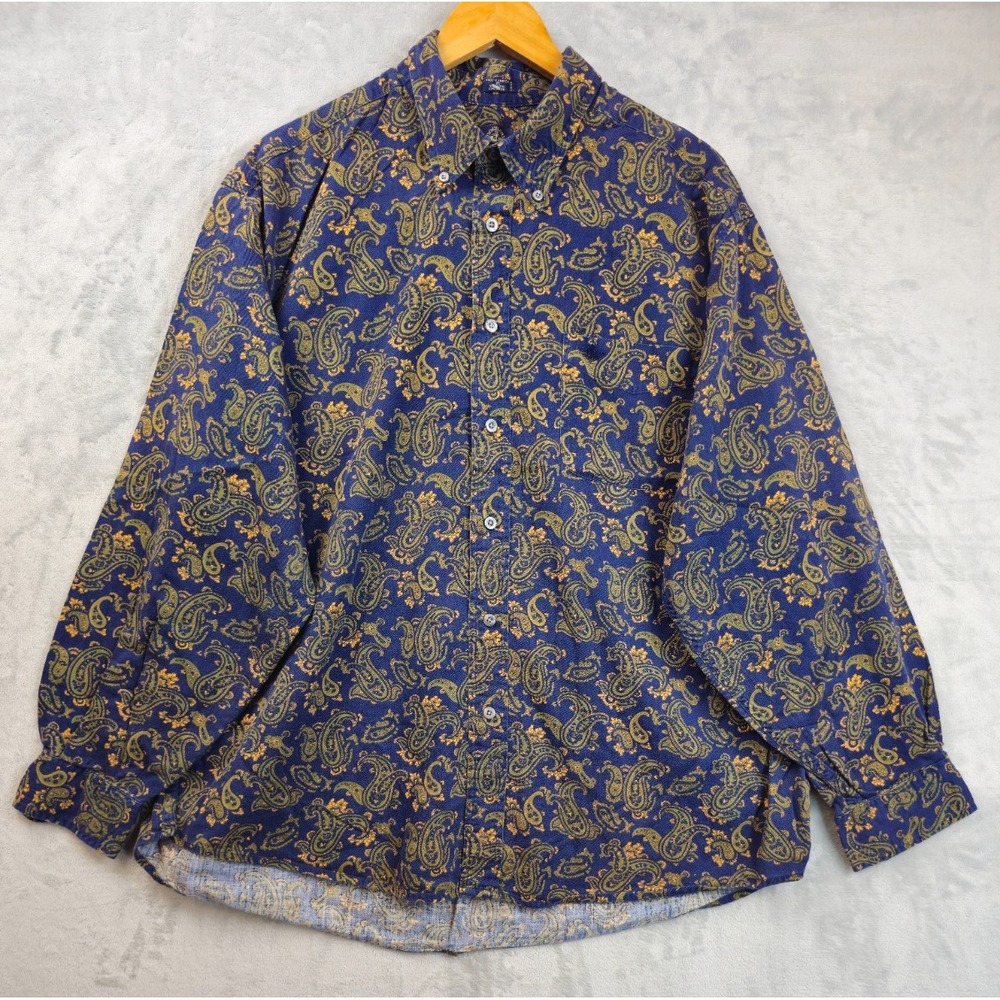 Vintage Docker's Blue Green Paisley Button Down Size XL Men 90s Y2K Floral Baggy